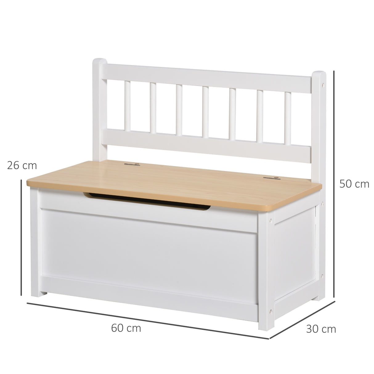 easycomfort easycomfort cassapanca per bambini 2 in 1 in legno con pistone per chiusura sicura 60x30x50cm bianco e legno naturale