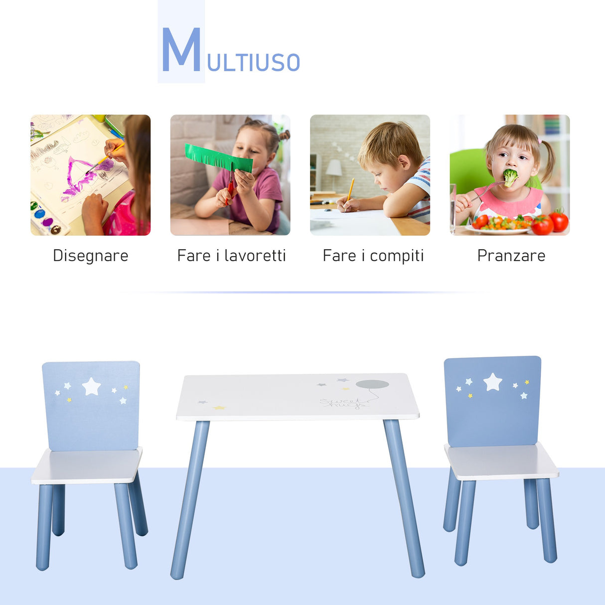 easycomfort easycomfort tavolo e sedie per bambini e bambine 2 4 anni in legno azzurro e bianco set 3 pezzi
