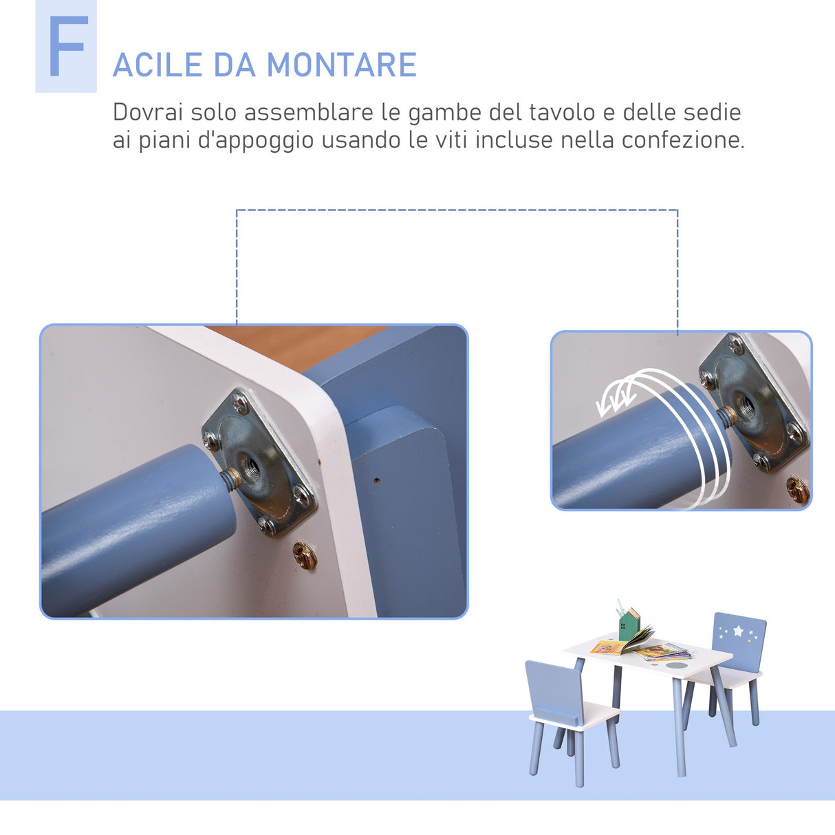 easycomfort easycomfort tavolo e sedie per bambini e bambine 2 4 anni in legno azzurro e bianco set 3 pezzi