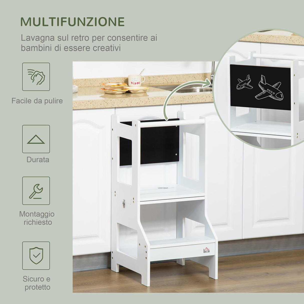 easycomfort easycomfort scala montessori 2 in 1 in mdf staccabile con sgabello lavagna inclusi per bambini 3 6 anni bianco