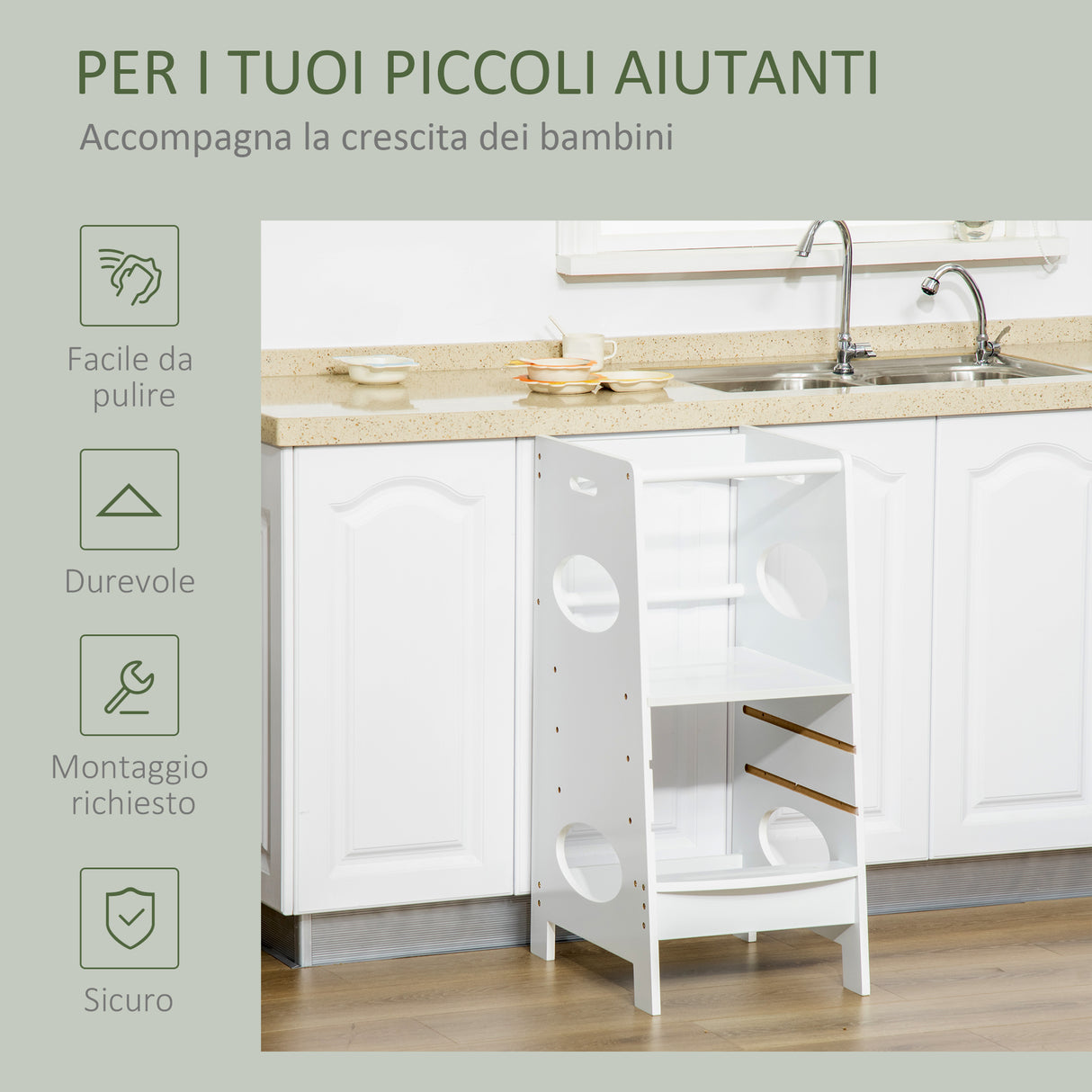 easycomfort easycomfort torre montessoriana per bambini learning tower con altezza regolabile in mdf 40x50x90cm bianco