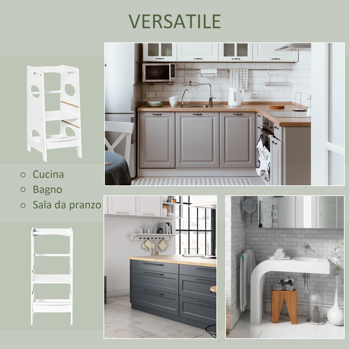 easycomfort easycomfort torre montessoriana per bambini learning tower con altezza regolabile in mdf 40x50x90cm bianco