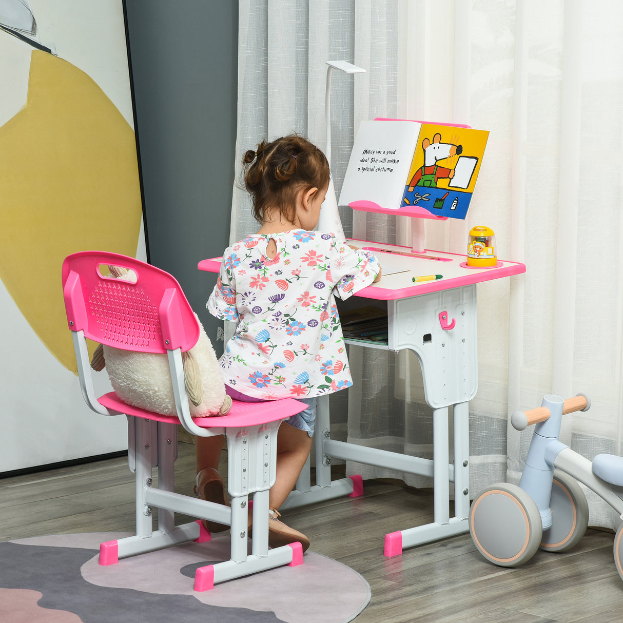 easycomfort easycomfort banco scuola con sedia per bambini 6 12 anni altezza regolabile lampada led leggio e portapenne acciaio e mdf rosa