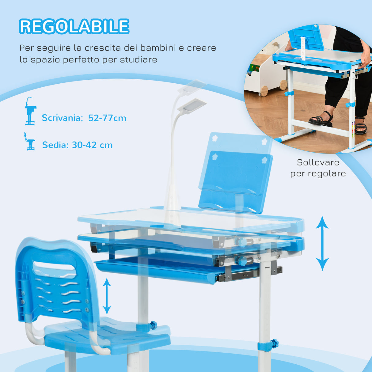 easycomfort easycomfort banco scuola con sedia per bambini 6 12 anni con altezza e inclinazione regolabile blu