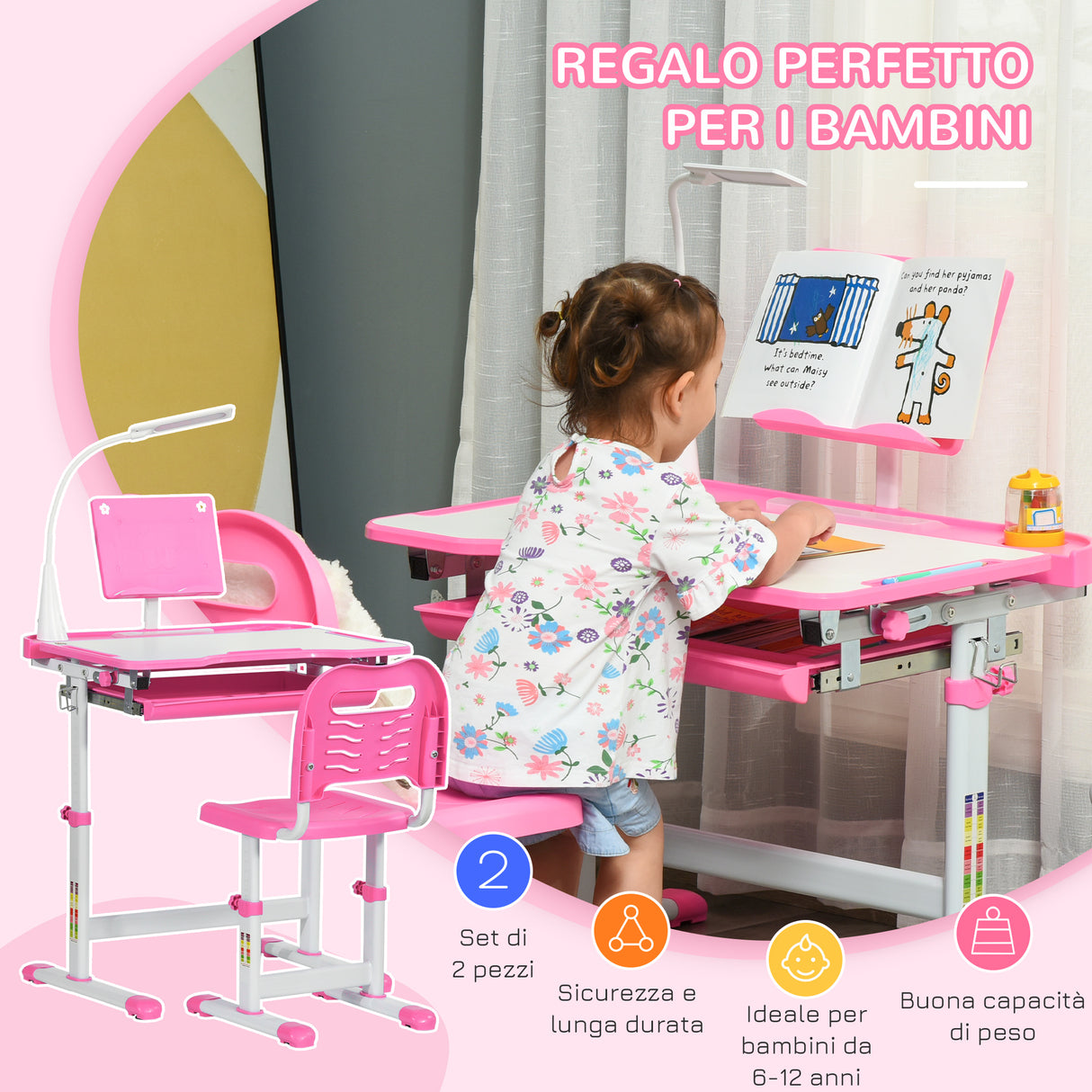 easycomfort easycomfort banco scuola regolabile con sedia per bambini 6 12 anni 70x49 5x80 105 cm rosa