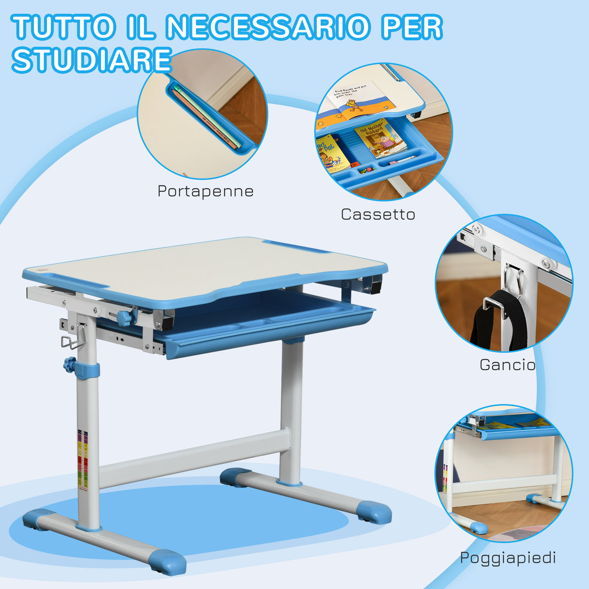easycomfort easycomfort banco scuola con sedia regolabili in altezza per bambini 6 12 anni cassetto e piano inclinabile a 45 acciaio e mdf blu