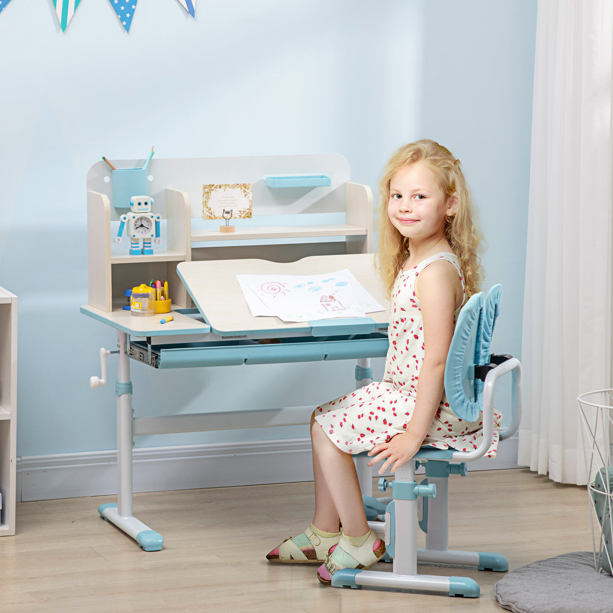 easycomfort easycomfort banco scuola con sedia per bambini 3 12 anni altezza regolabile e piano inclinabile azzurro