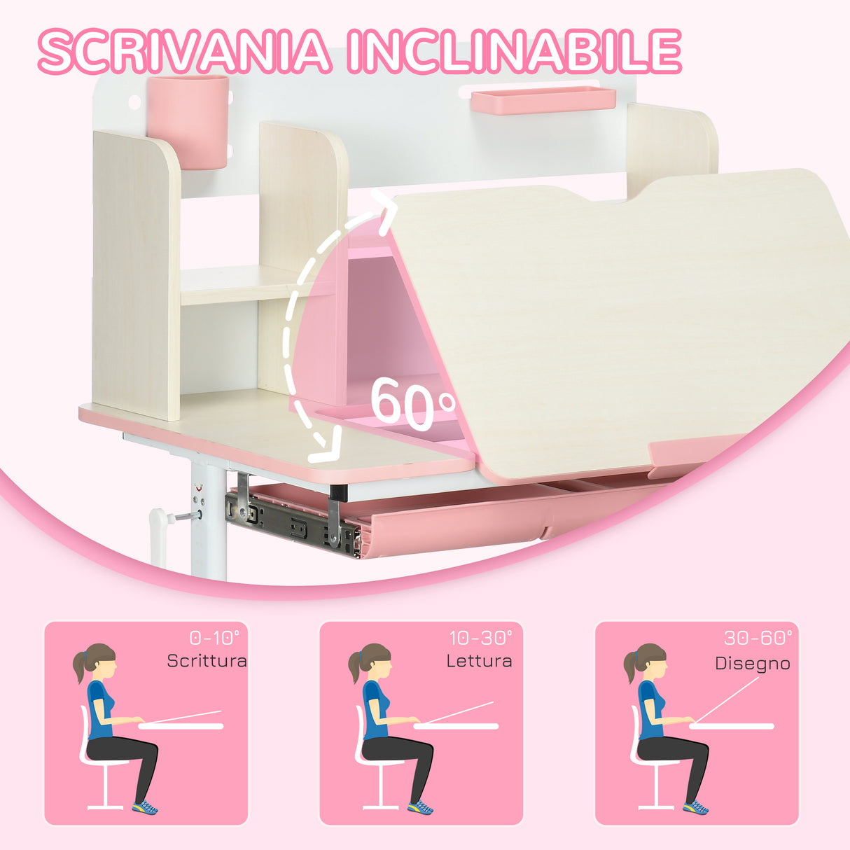 easycomfort easycomfort banco scuola con sedia per bambini 3 12 anni altezza regolabile e piano inclinabile rosa