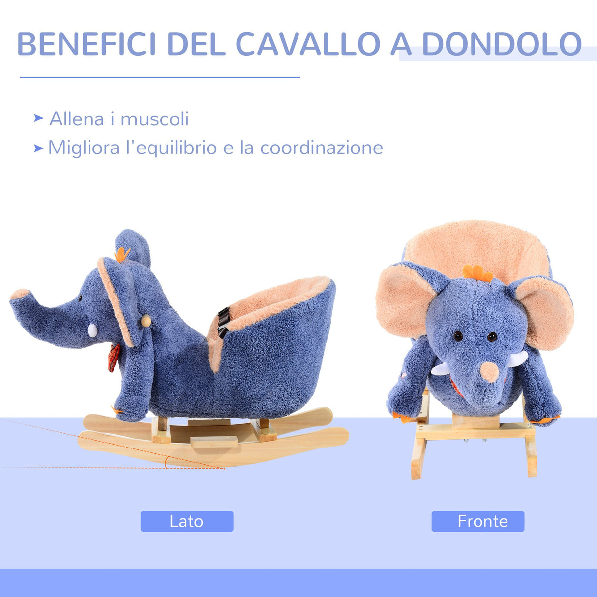easycomfort easycomfort elefante a dondolo per bambini blu 60x33x45cm