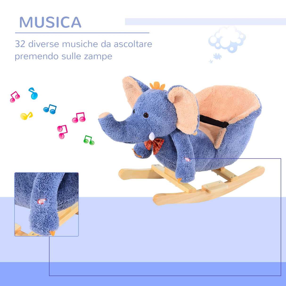 easycomfort easycomfort elefante a dondolo per bambini blu 60x33x45cm
