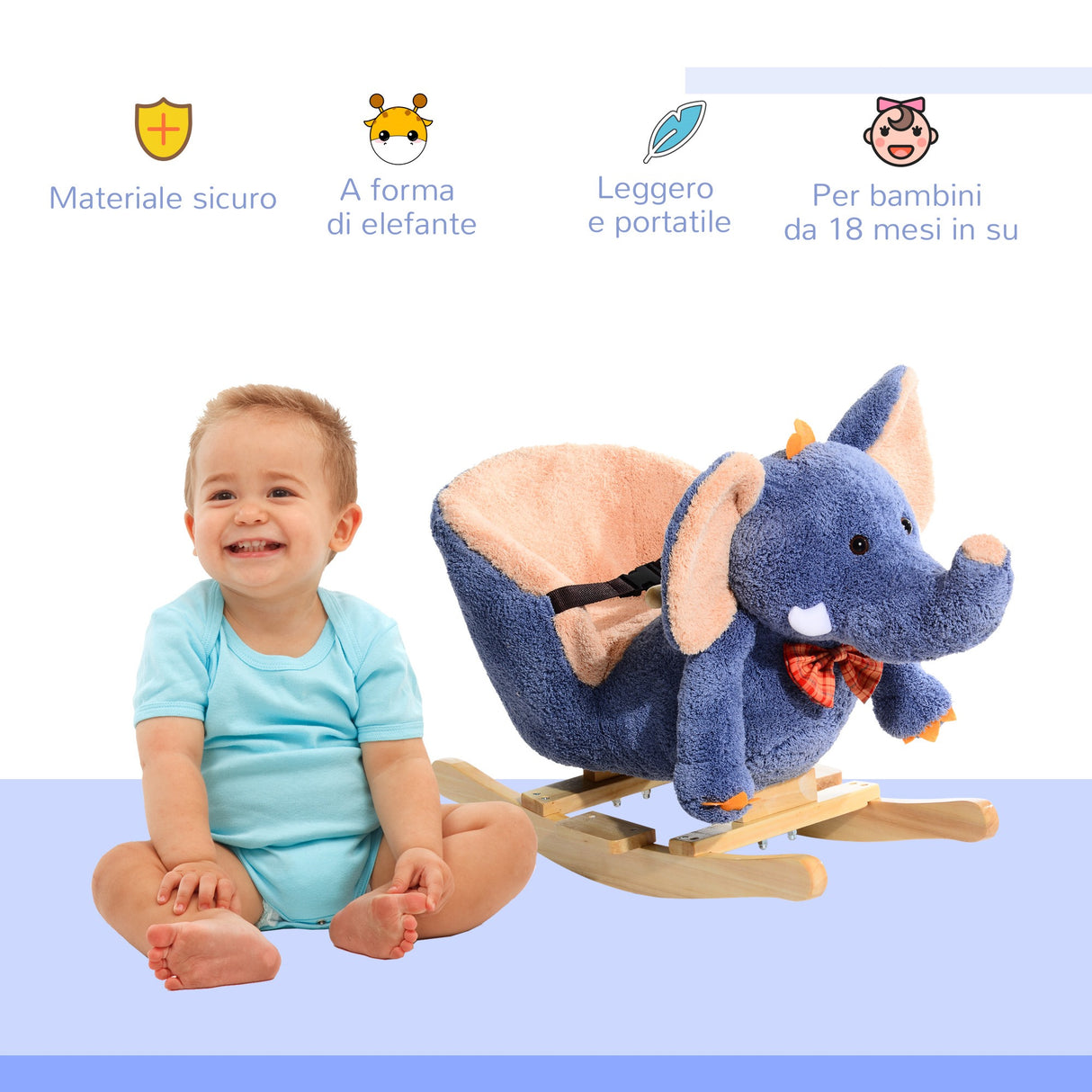 easycomfort easycomfort elefante a dondolo per bambini blu 60x33x45cm