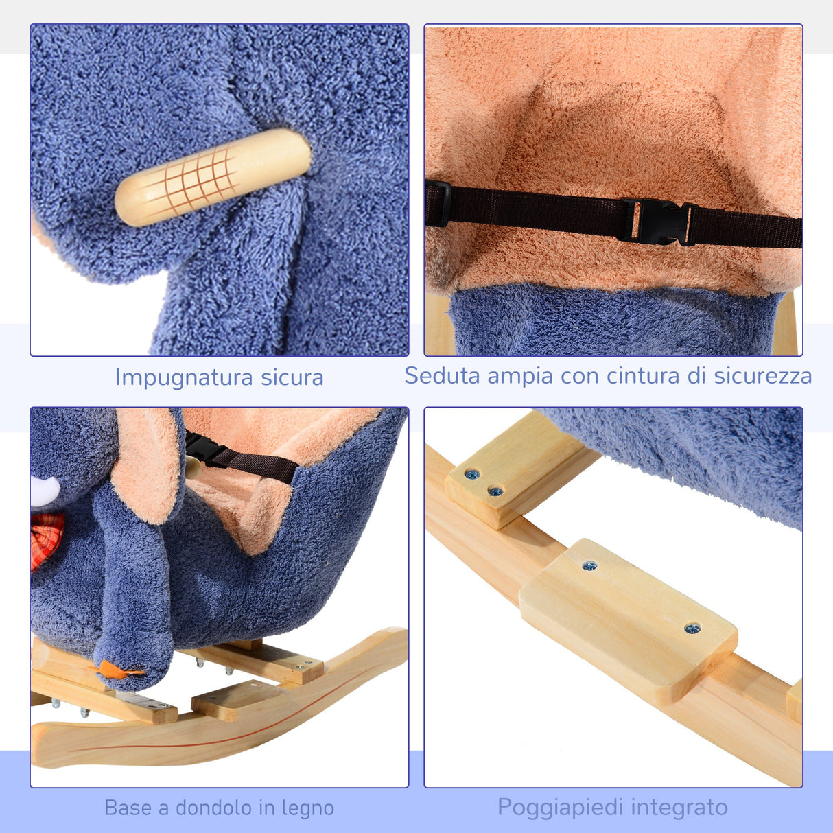 easycomfort easycomfort elefante a dondolo per bambini blu 60x33x45cm