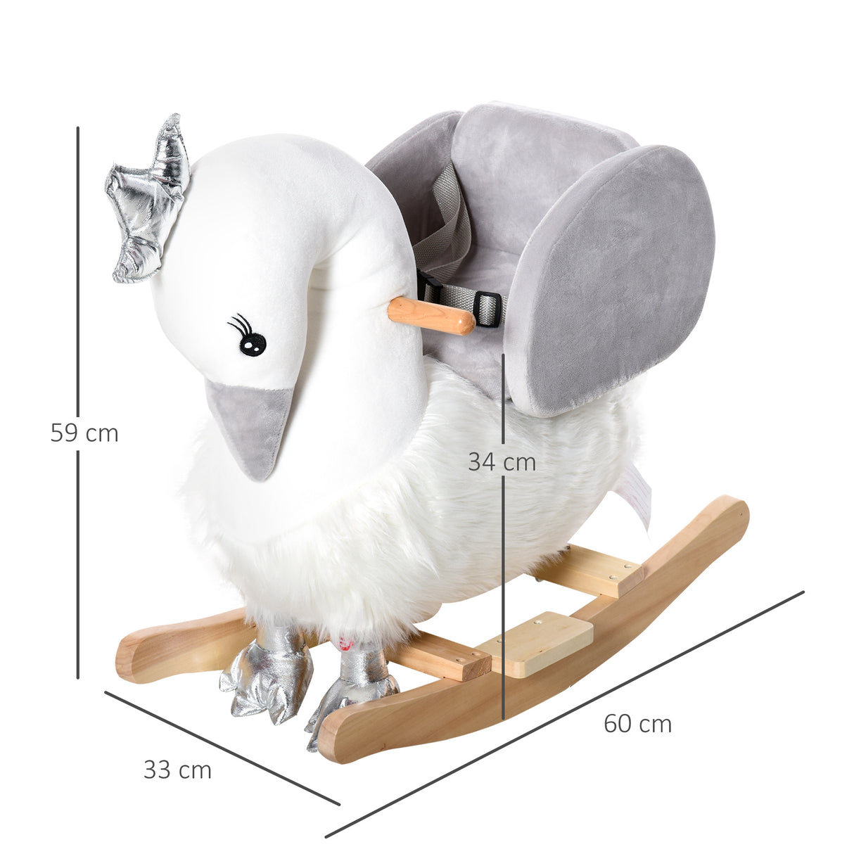 easycomfort easycomfort dondolo giocattolo a forma di cigno bianco e grigio per bambini 18 36 mesi max 40kg legno di pioppo e peluche