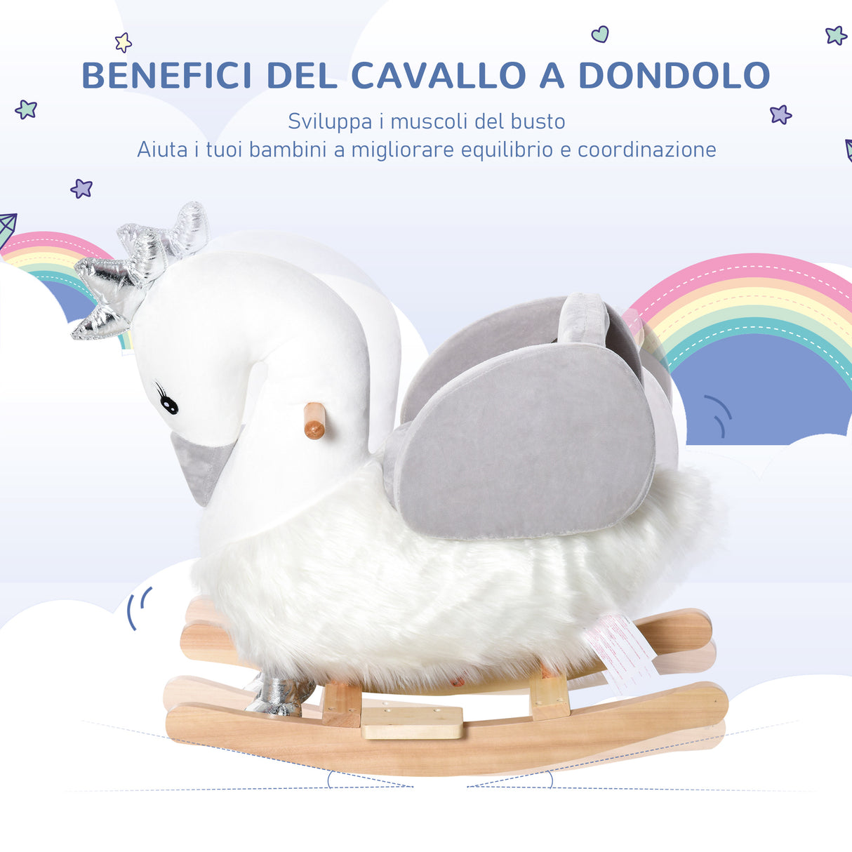 easycomfort easycomfort dondolo giocattolo a forma di cigno bianco e grigio per bambini 18 36 mesi max 40kg legno di pioppo e peluche
