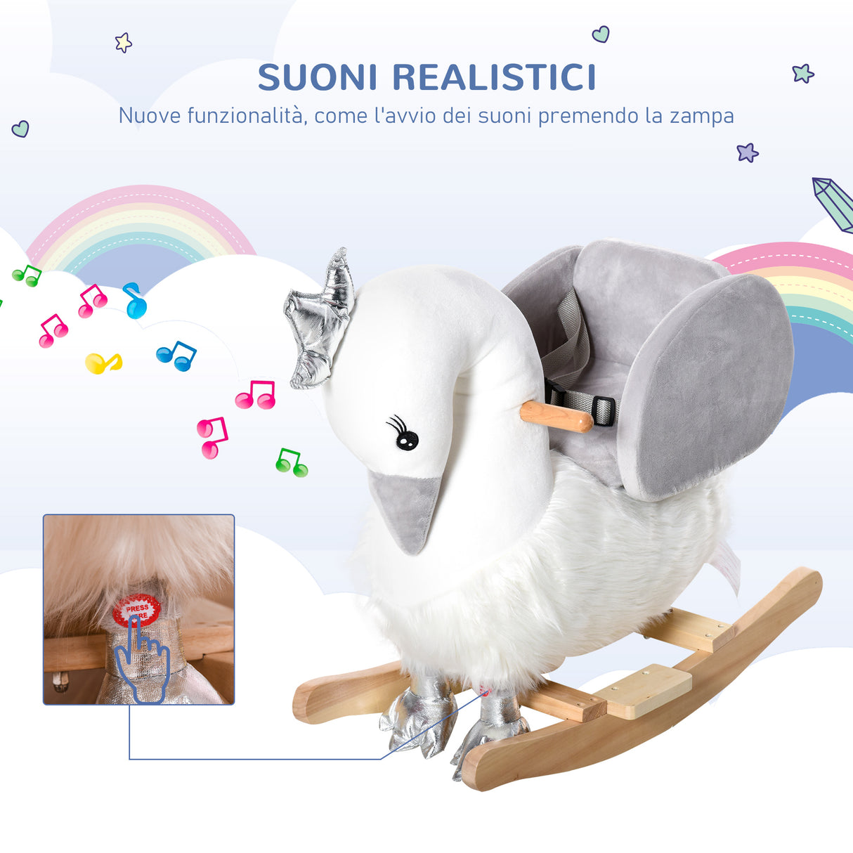 easycomfort easycomfort dondolo giocattolo a forma di cigno bianco e grigio per bambini 18 36 mesi max 40kg legno di pioppo e peluche