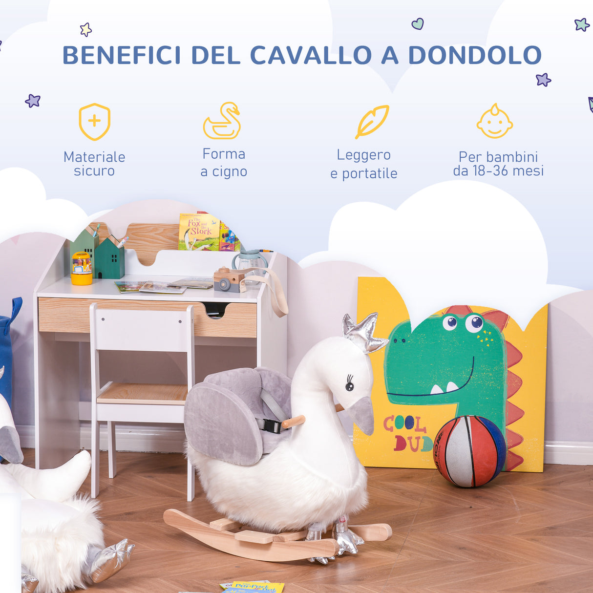 easycomfort easycomfort dondolo giocattolo a forma di cigno bianco e grigio per bambini 18 36 mesi max 40kg legno di pioppo e peluche