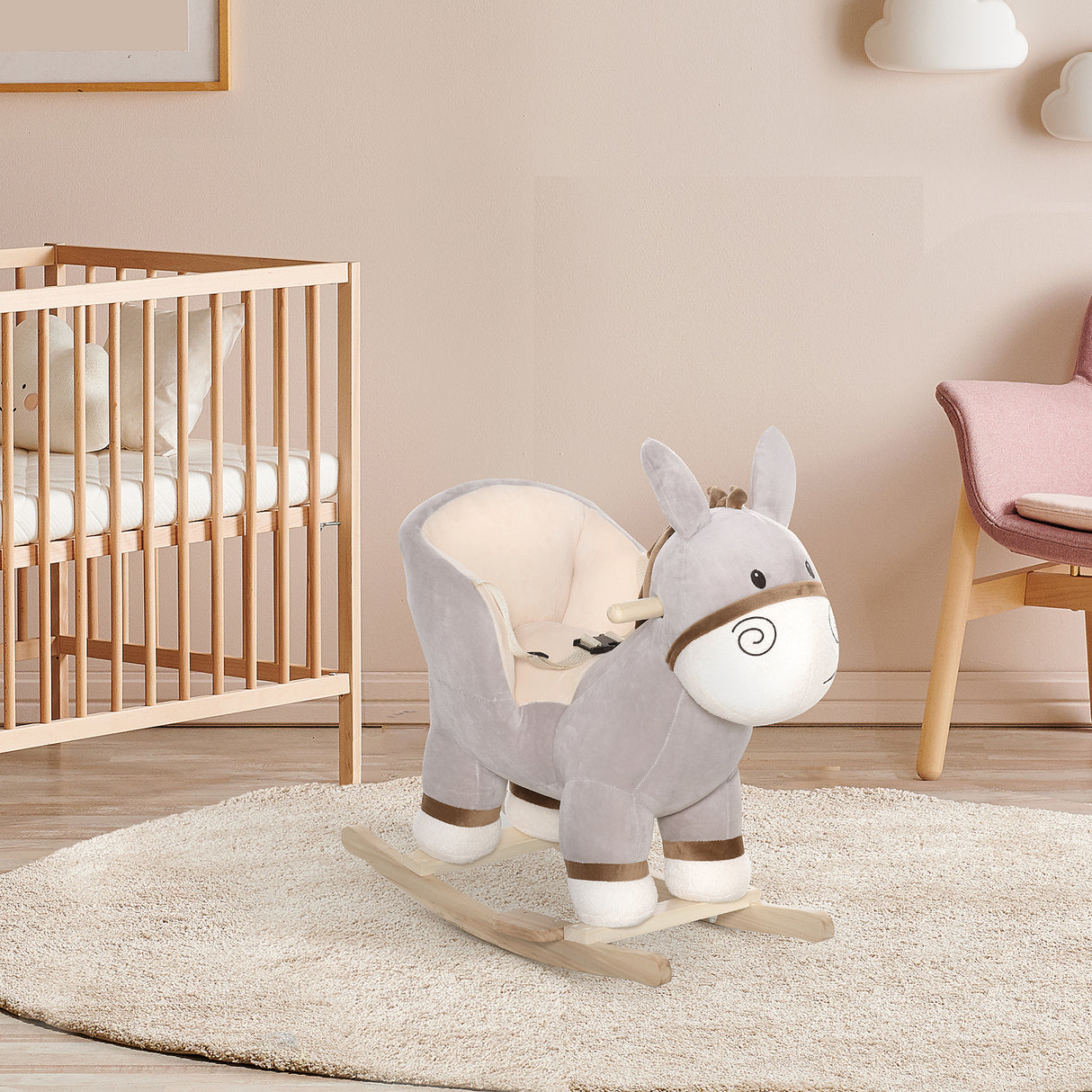 easycomfort easycomfort dondolo giocattolo a forma di asino per bambini 18 36 in legno di pioppo e peluche grigio suoni realistici