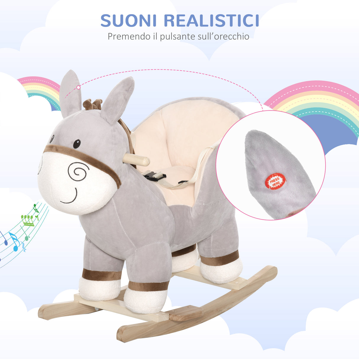 easycomfort easycomfort dondolo giocattolo a forma di asino per bambini 18 36 in legno di pioppo e peluche grigio suoni realistici