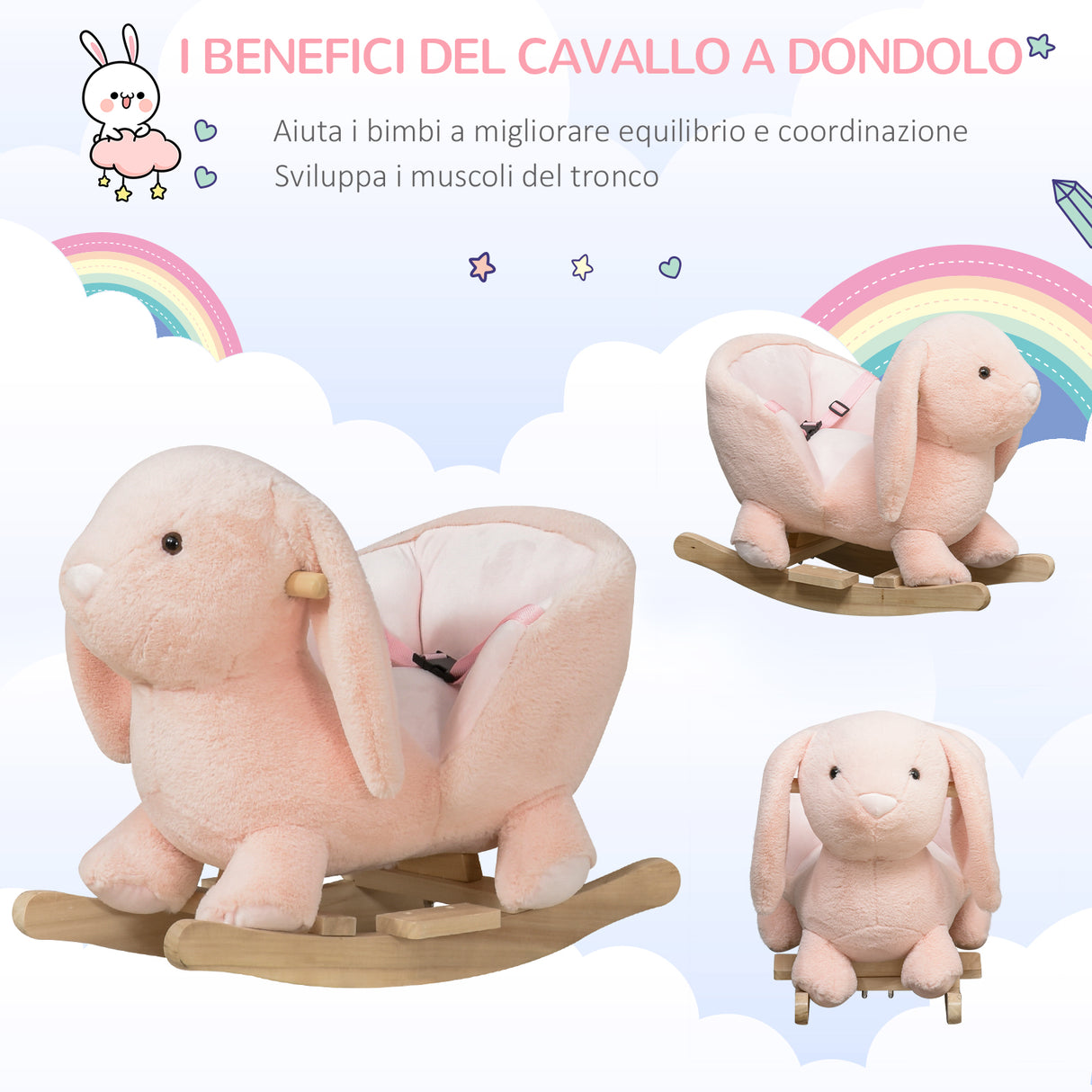 easycomfort easycomfort dondolo giocattolo a forma di coniglio rosa per bambini 18 36 mesi max 40kg suoni realistici e batterie incluse