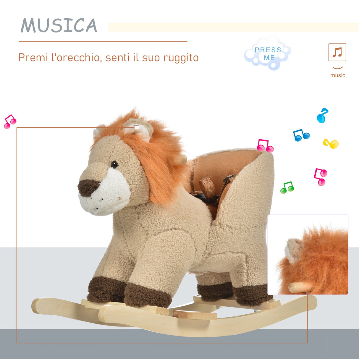 easycomfort easycomfort dondolo giocattolo a forma di leone per bambini 18 36 mesi ruggisce 3 batterie incluse in legno e peluche