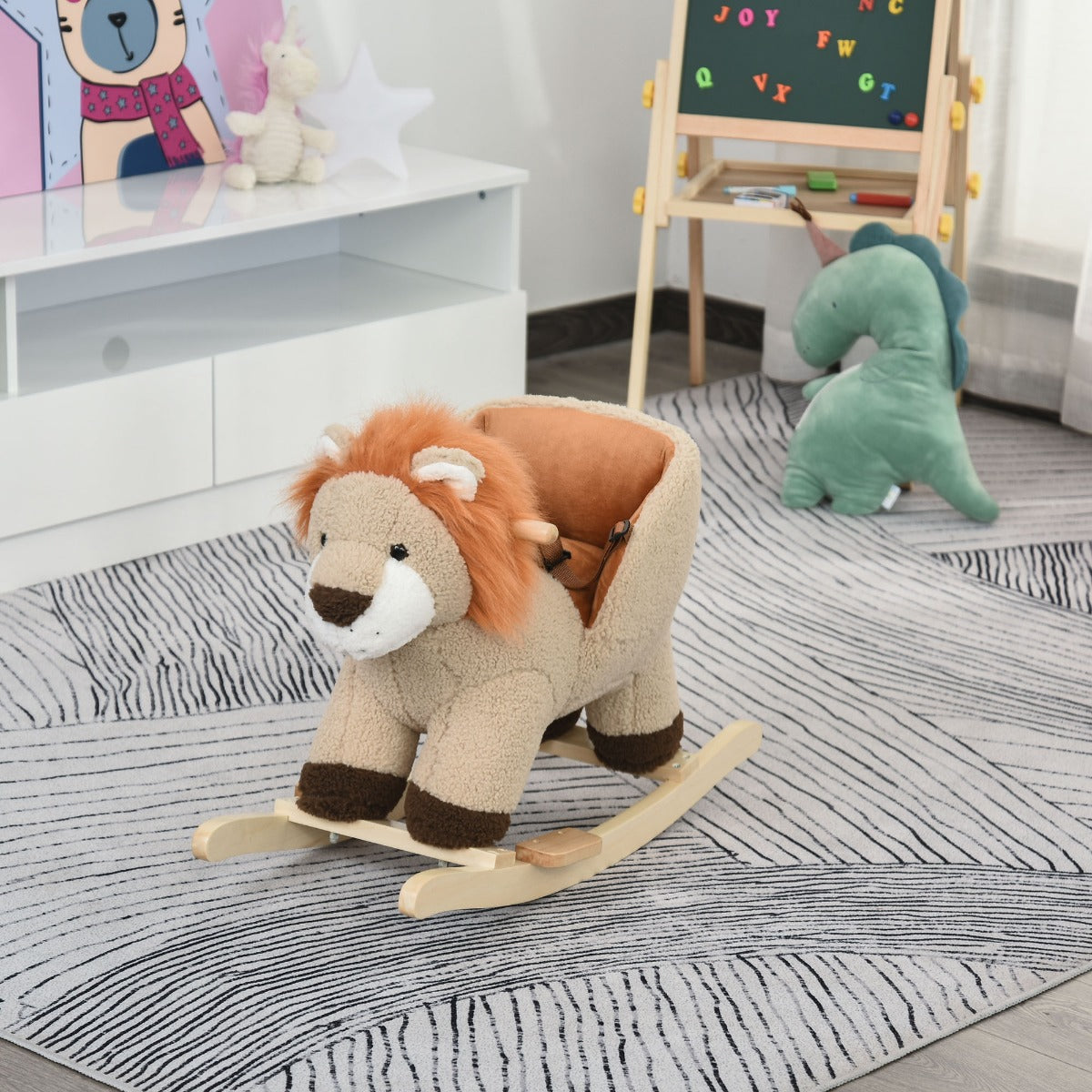 easycomfort easycomfort dondolo giocattolo a forma di leone per bambini 18 36 mesi ruggisce 3 batterie incluse in legno e peluche