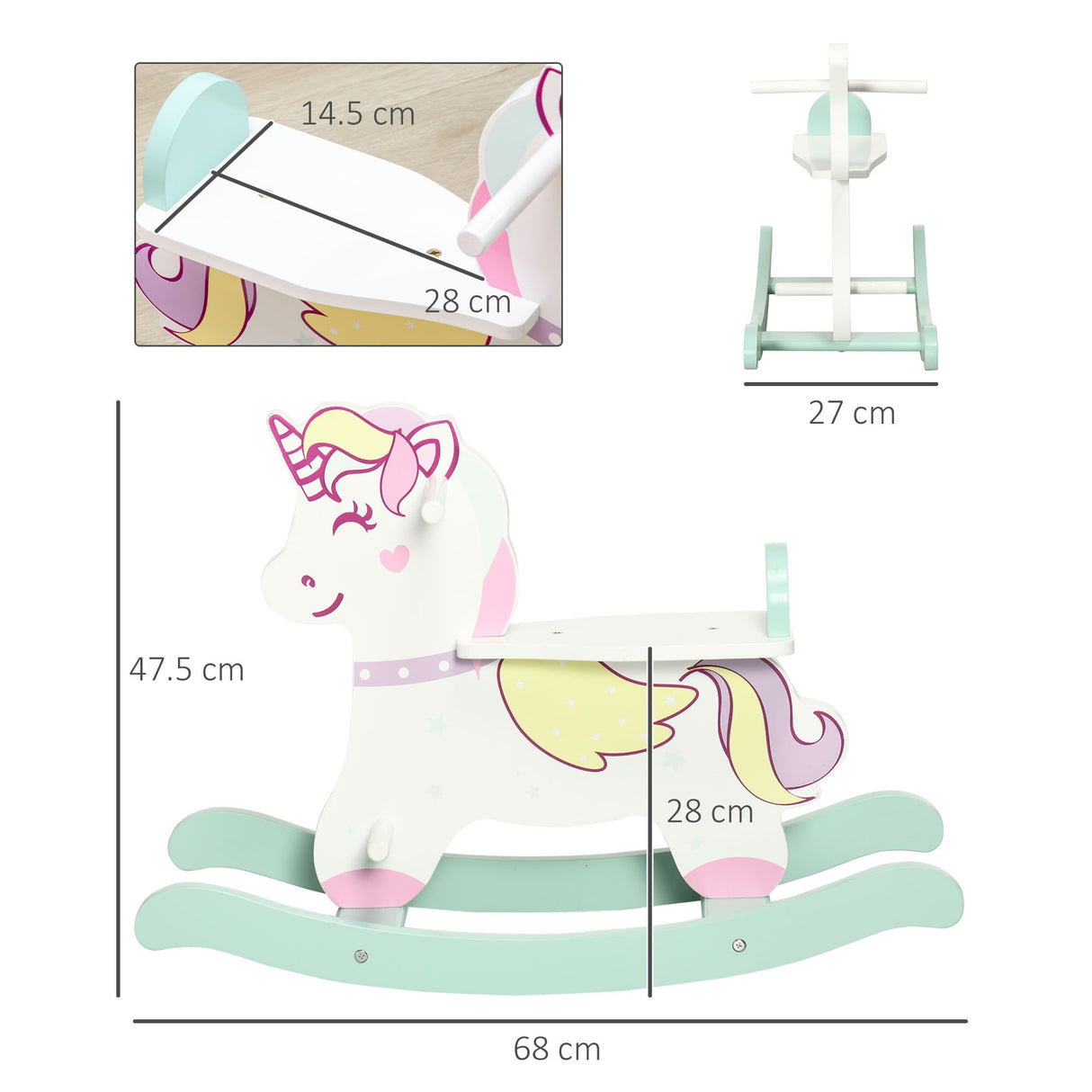easycomfort easycomfort cavallo a dondolo per bambini 1 3 anni con maniglie schienale e pedali in mdf 68l x 27p x 47 5a cm multicolore