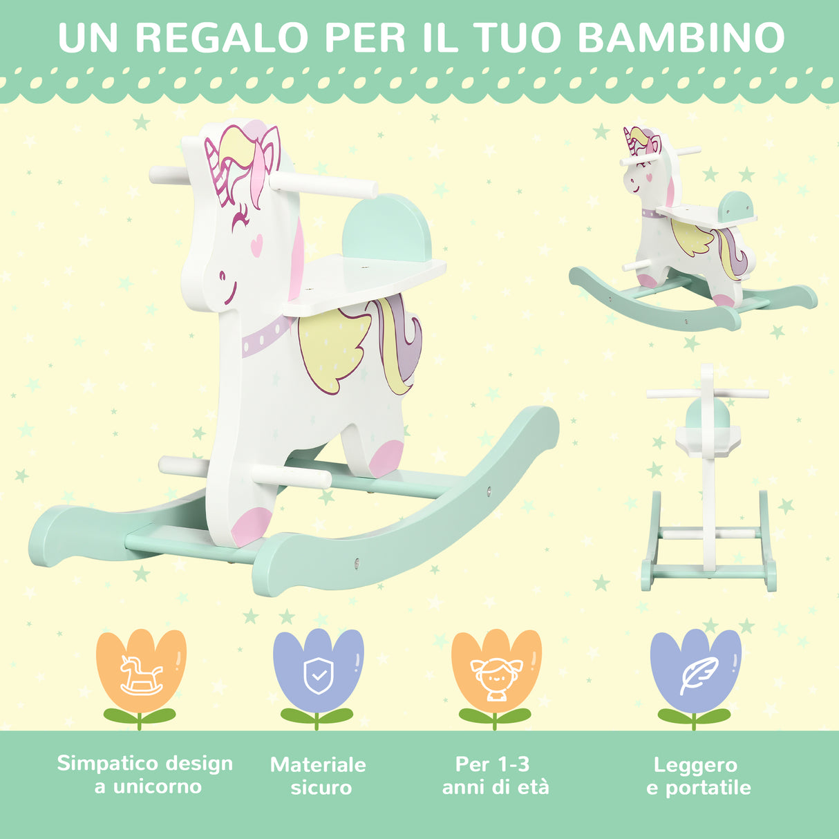 easycomfort easycomfort cavallo a dondolo per bambini 1 3 anni con maniglie schienale e pedali in mdf 68l x 27p x 47 5a cm multicolore