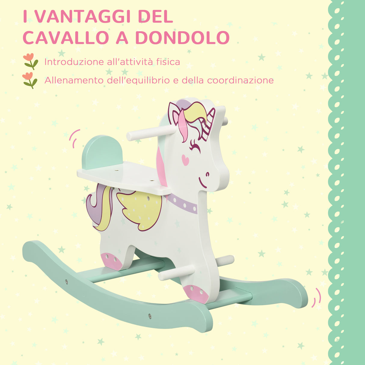 easycomfort easycomfort cavallo a dondolo per bambini 1 3 anni con maniglie schienale e pedali in mdf 68l x 27p x 47 5a cm multicolore
