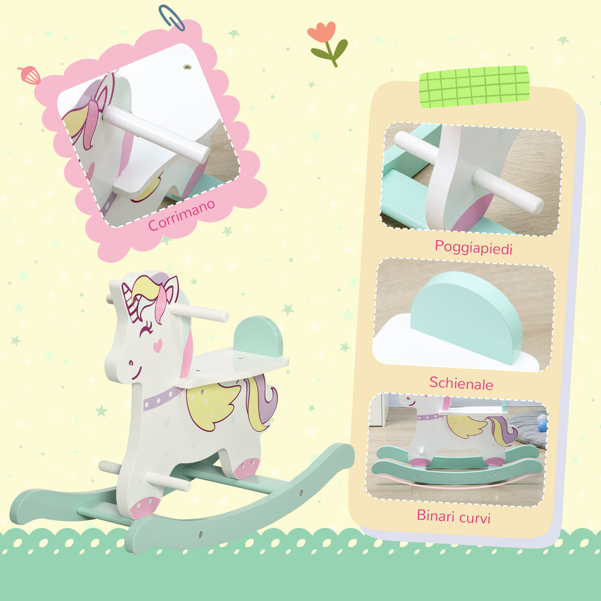 easycomfort easycomfort cavallo a dondolo per bambini 1 3 anni con maniglie schienale e pedali in mdf 68l x 27p x 47 5a cm multicolore