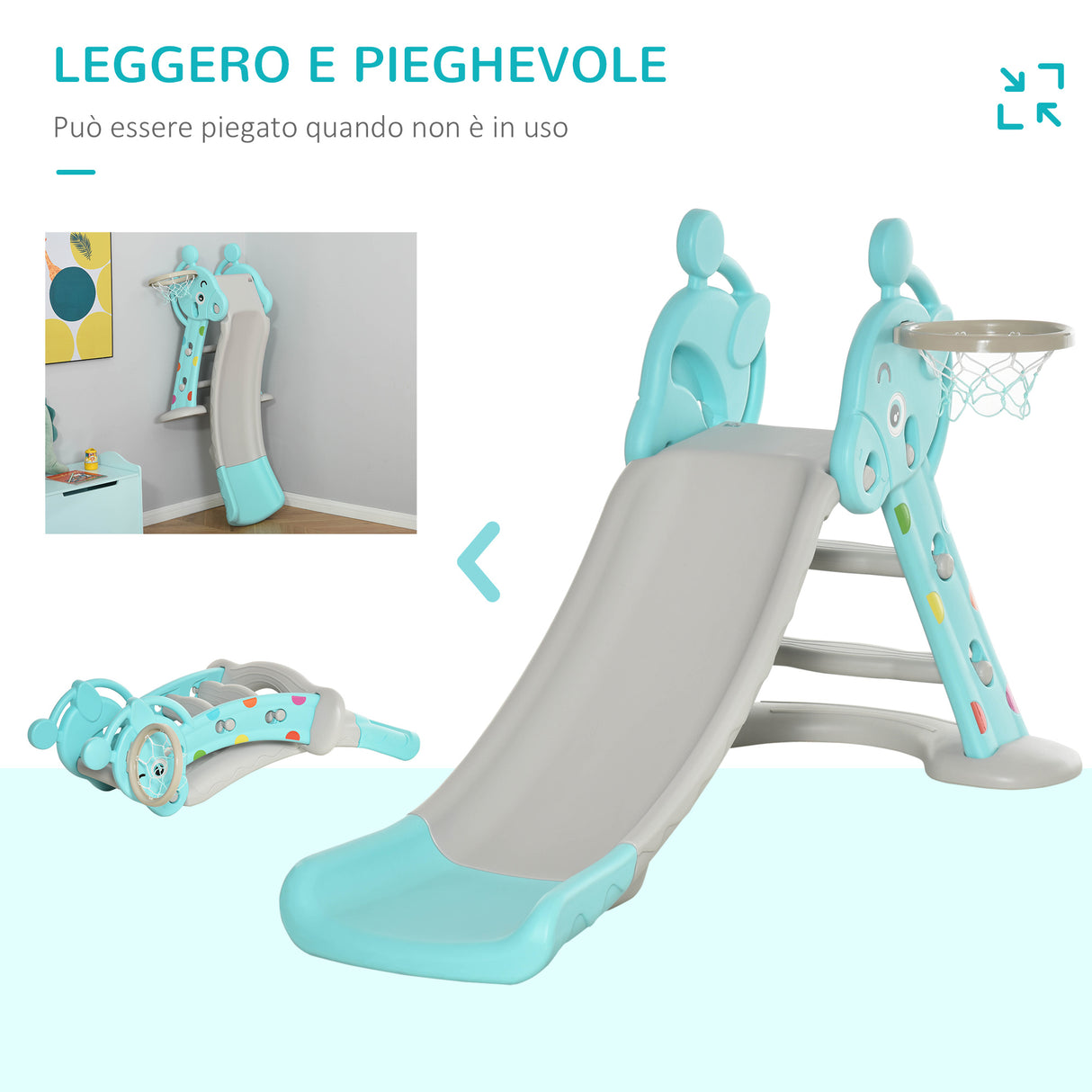 easycomfort easycomfort scivolo per bambini con canestro basket per interno ed esterno in pp e hdpe eta 2 4 anni 147x82x85 5cm grigio e blu