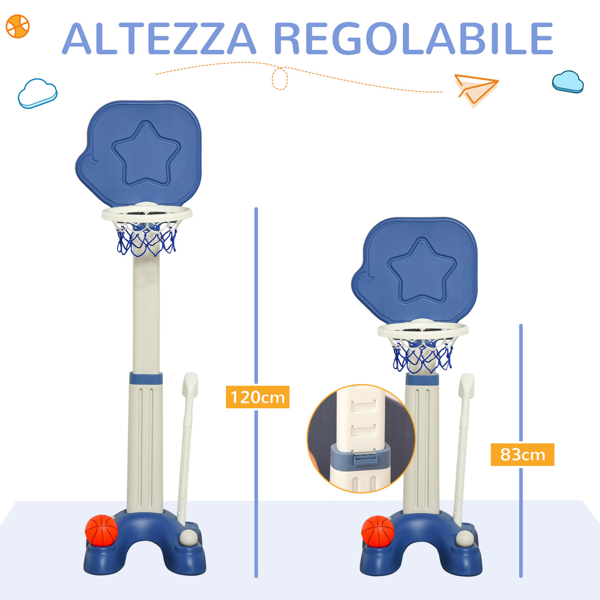 easycomfort easycomfort gioco 2 in 1 canestro per bambini con altezza regolabile e set golf eta 2 5 anni 46x41x116 153cm bianco e blu