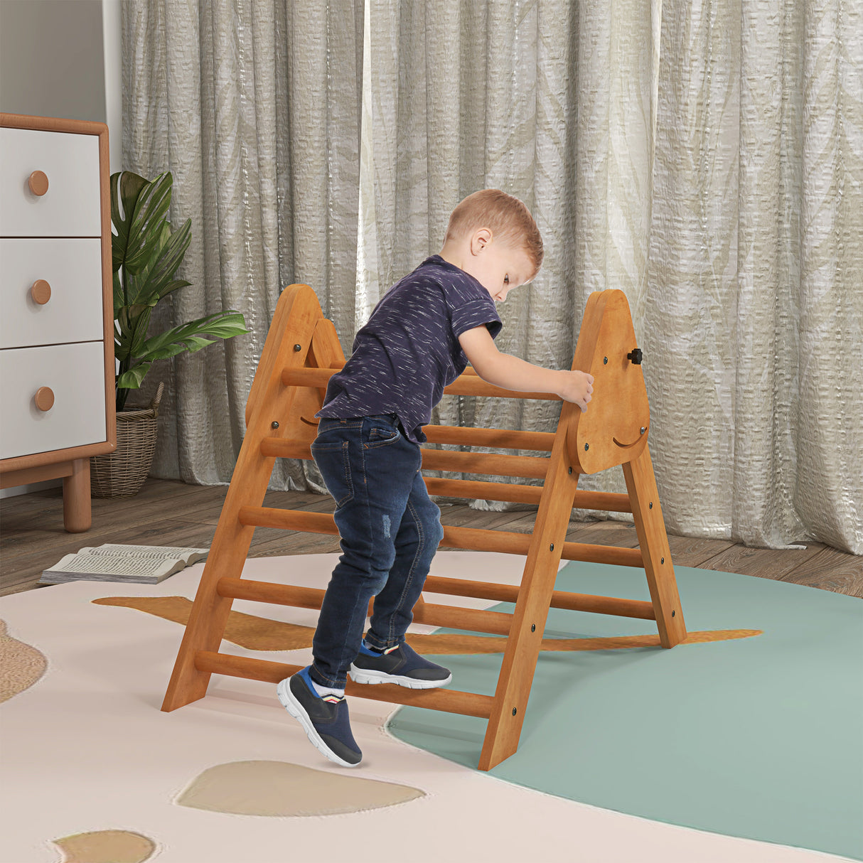 easycomfort easycomfort triangolo da arrampicata pieghevole per bambini 3 anni in legno di faggio 90x64x70 cm marrone chiaro