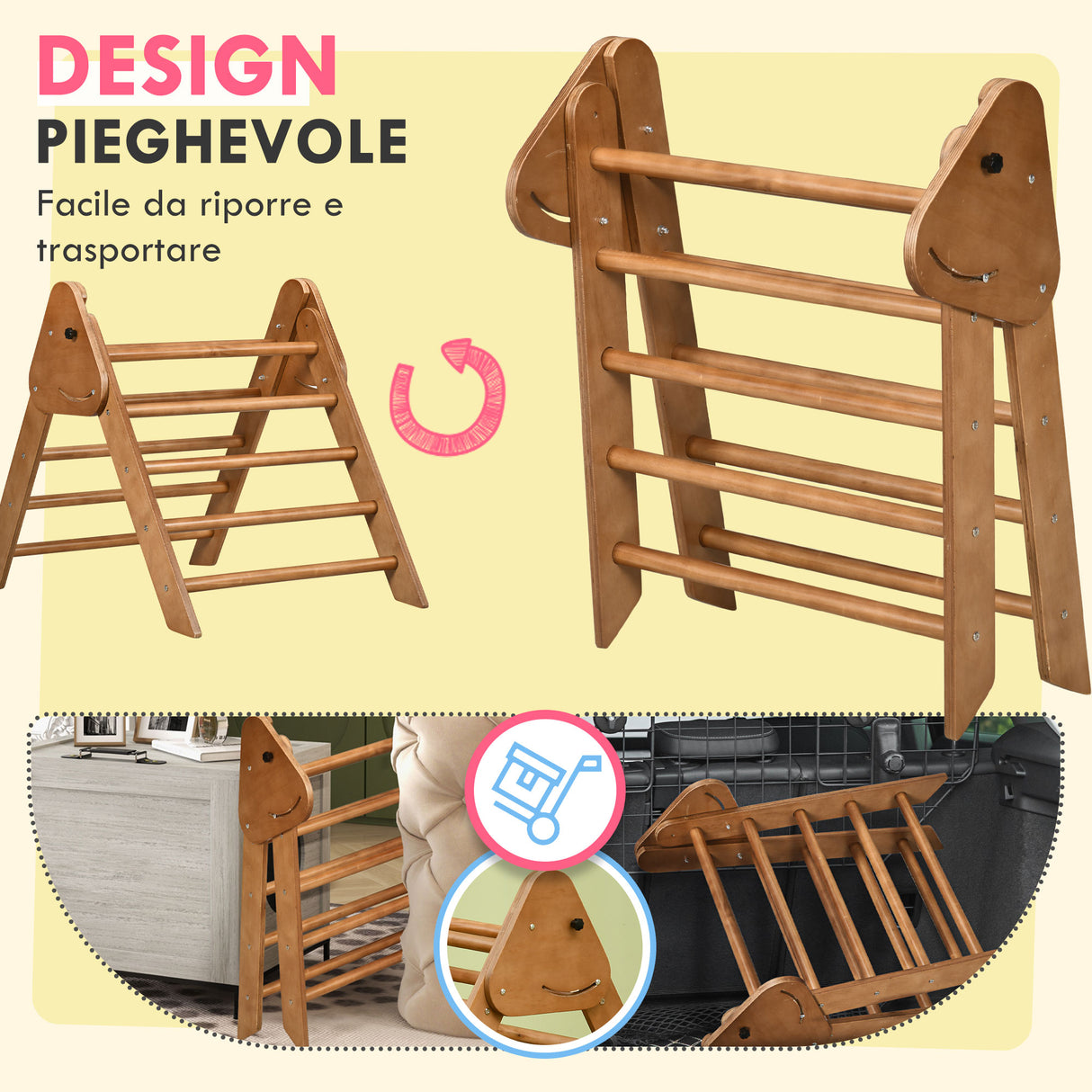 easycomfort easycomfort triangolo da arrampicata pieghevole per bambini 3 anni in legno di faggio 90x64x70 cm marrone chiaro