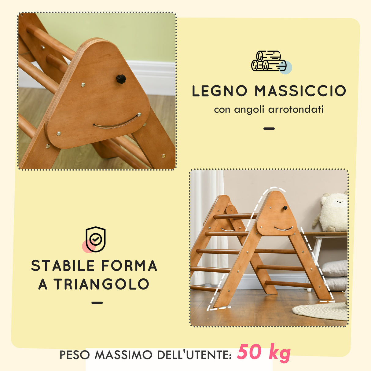 easycomfort easycomfort triangolo da arrampicata pieghevole per bambini 3 anni in legno di faggio 90x64x70 cm marrone chiaro