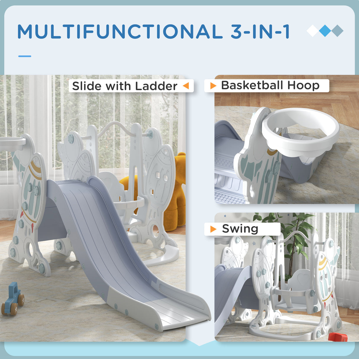 easycomfort easycomfort gioco per bambini 18 48 mesi set 3 in 1 in plastica con altalena scivolo e canestro 150x185x92 cm