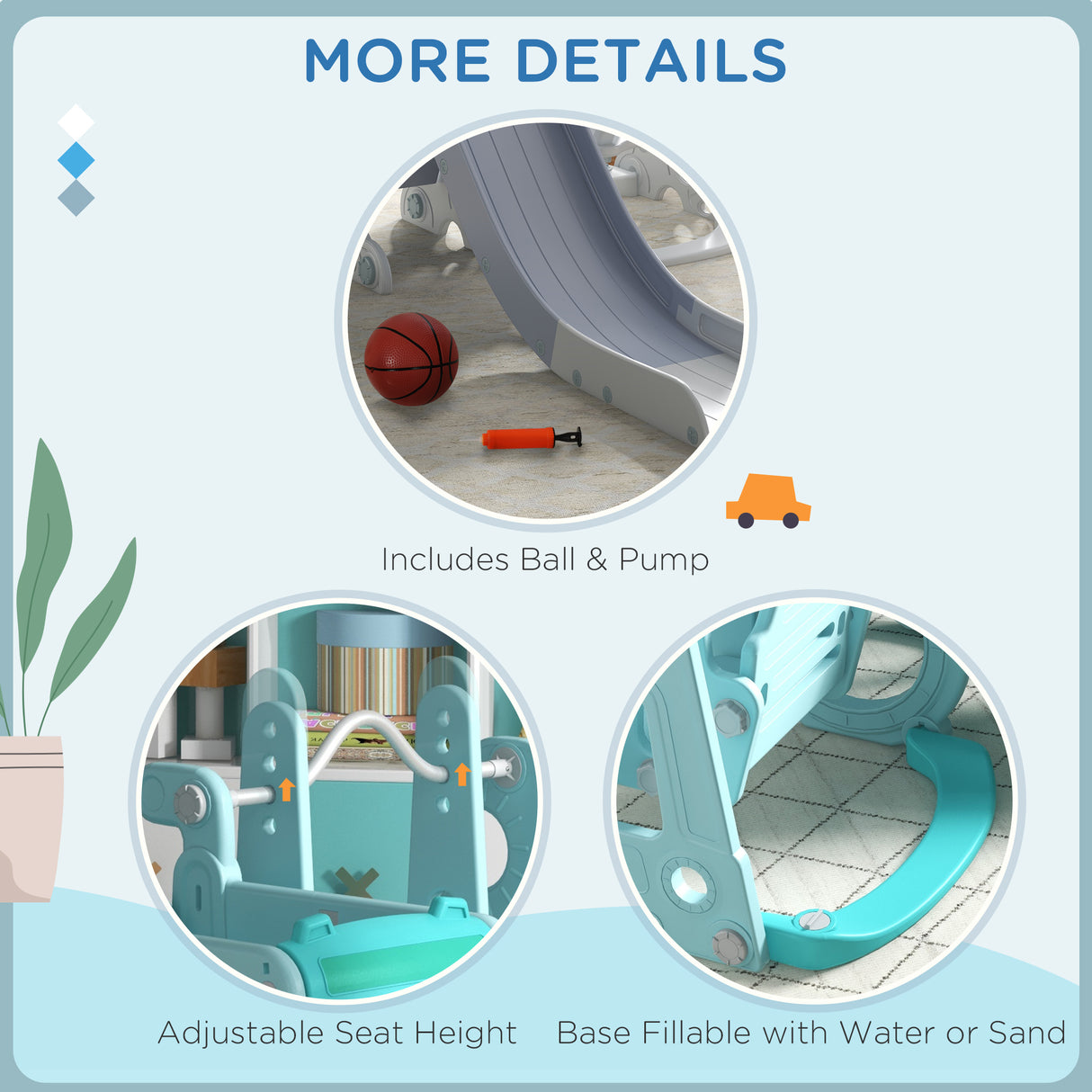 easycomfort easycomfort set scivolo per bambini 18 48 mesi con altalena macchinina e canestro 201x151x87 5cm azzurro