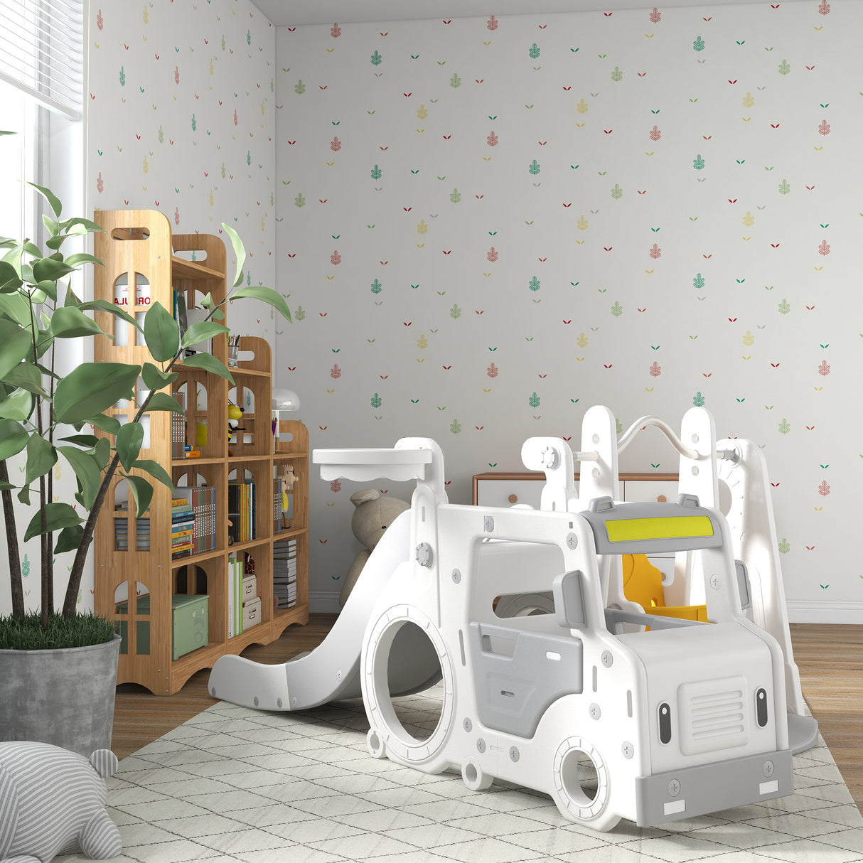 easycomfort easycomfort set scivolo per bambini 18 48 mesi con altalena macchinina e canestro 201x151x87 5cm bianco