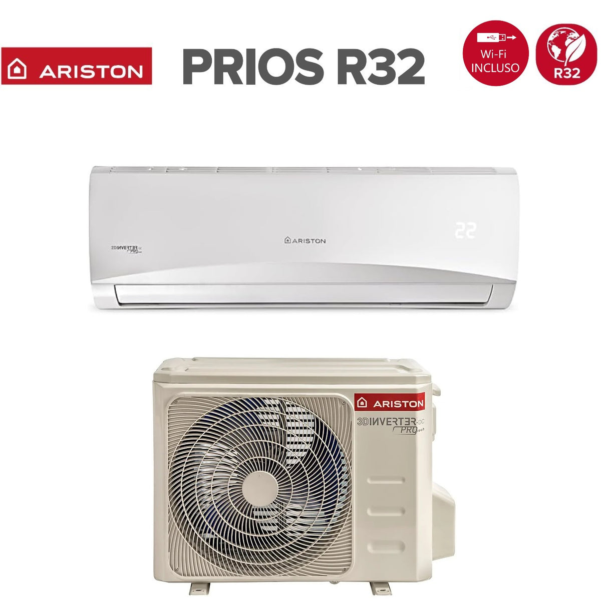 climatizzatore condizionatore ariston inverter serie prios 9000 btu c 25 mud0 r 32 wi fi optional classe a__ a_