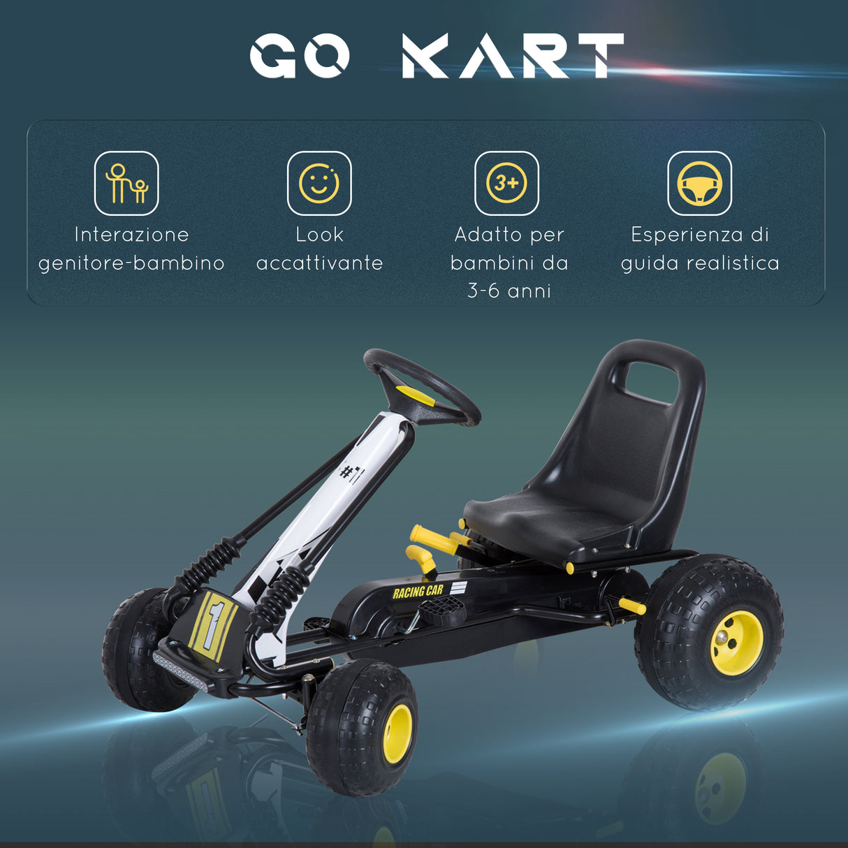 easycomfort easycomfort go kart a pedali per bambini nero e giallo