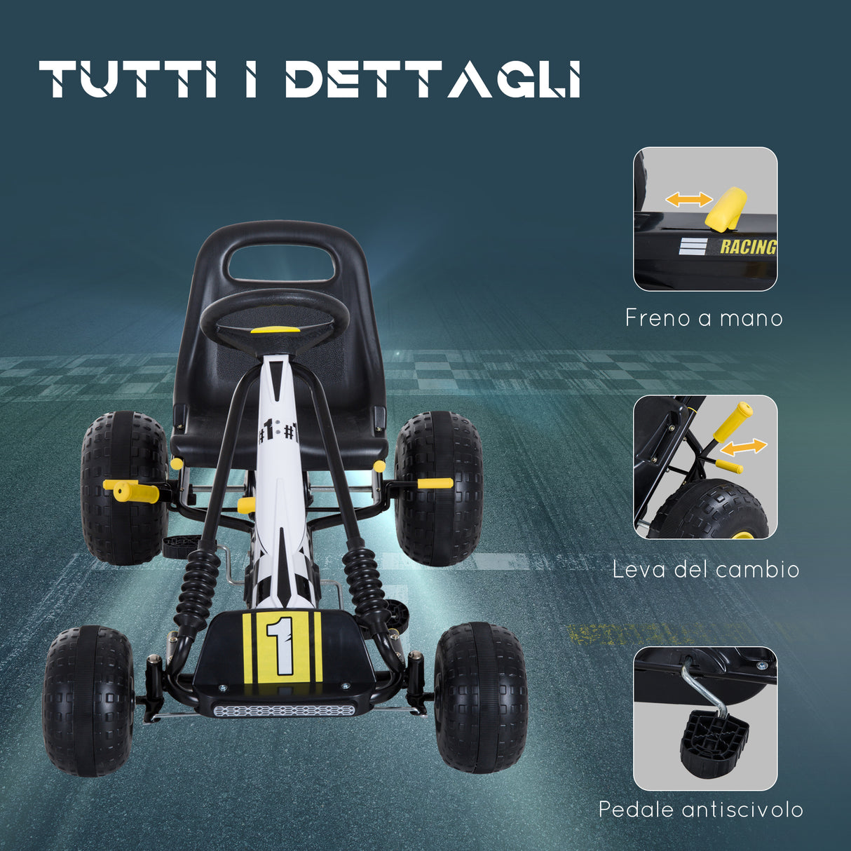 easycomfort easycomfort go kart a pedali per bambini nero e giallo