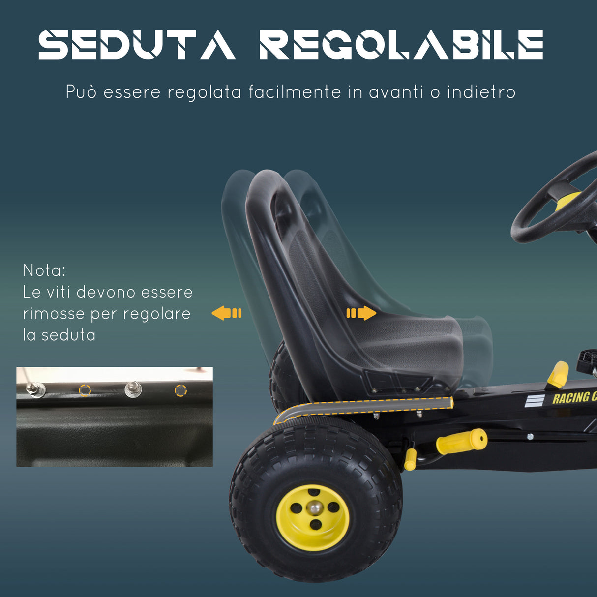 easycomfort easycomfort go kart a pedali per bambini nero e giallo