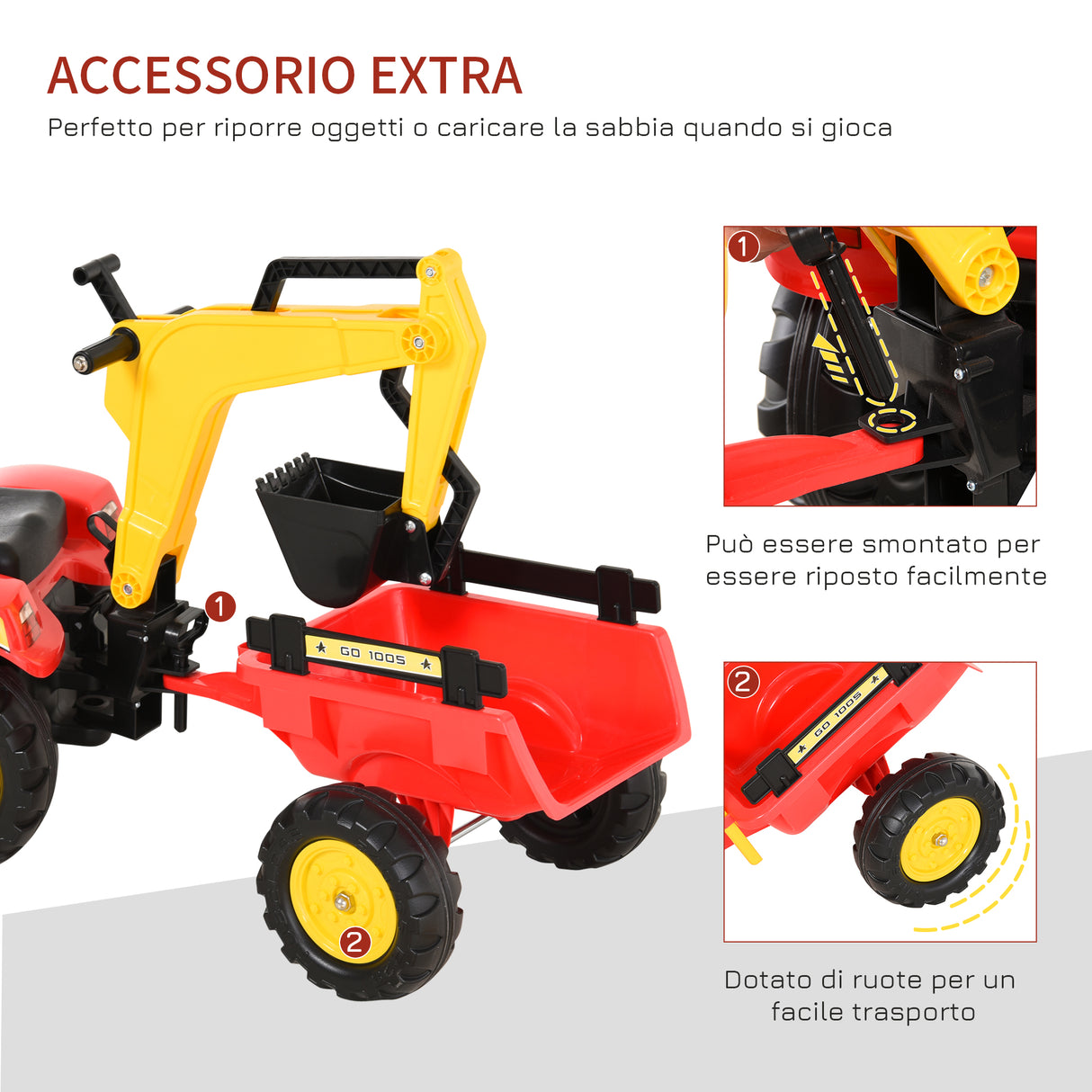 easycomfort easycomfort ruspa giocattolo a pedali escavatore cavalcabile per bambini con pale e volante 179x42x59cm multicolore