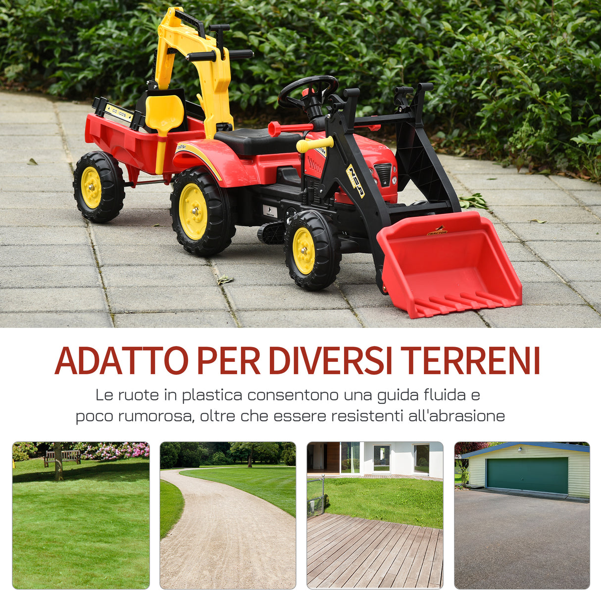 easycomfort easycomfort ruspa giocattolo a pedali escavatore cavalcabile per bambini con pale e volante 179x42x59cm multicolore