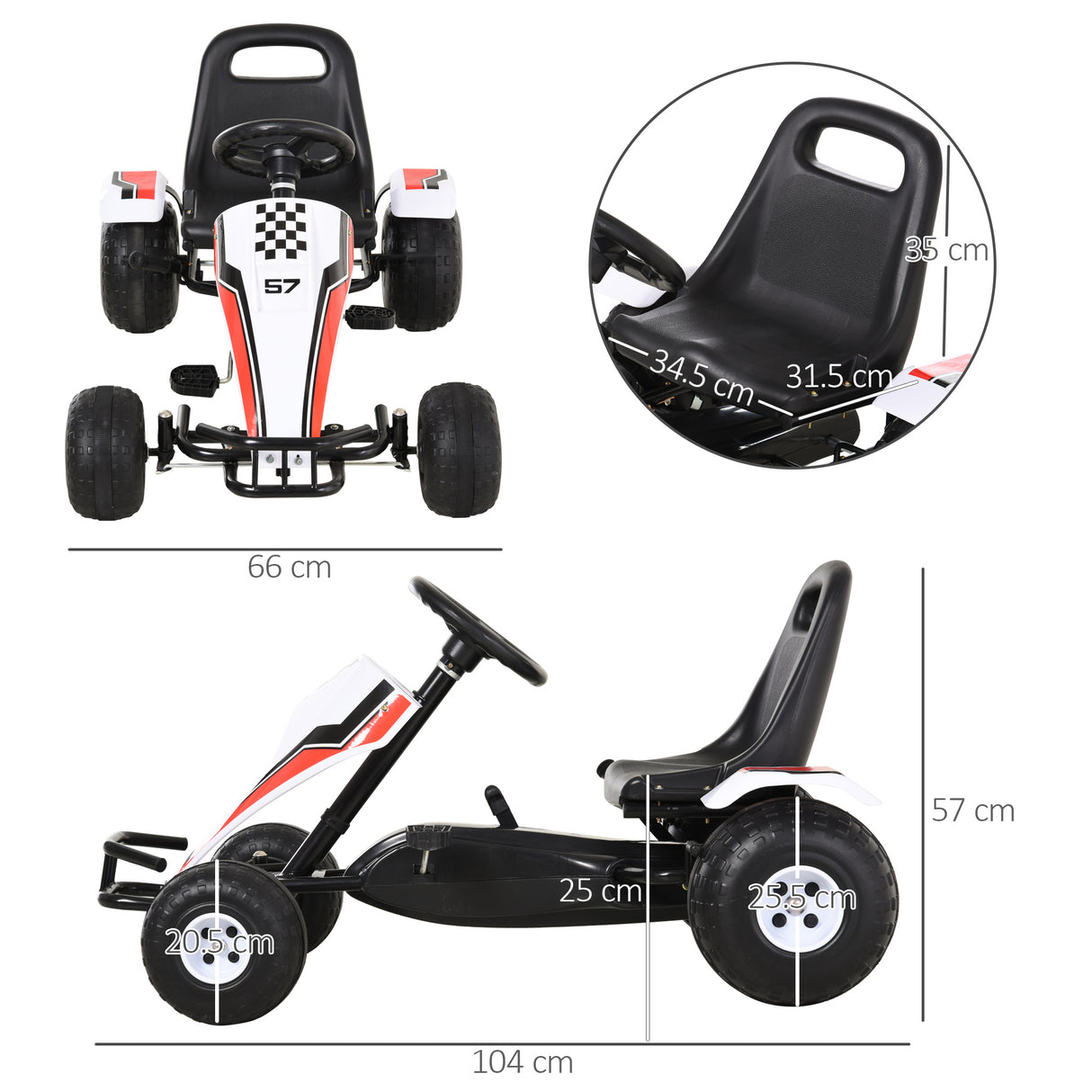 easycomfort easycomfort go kart a pedali bianco e rosso per bambini 3 8 anni con sedile regolabile