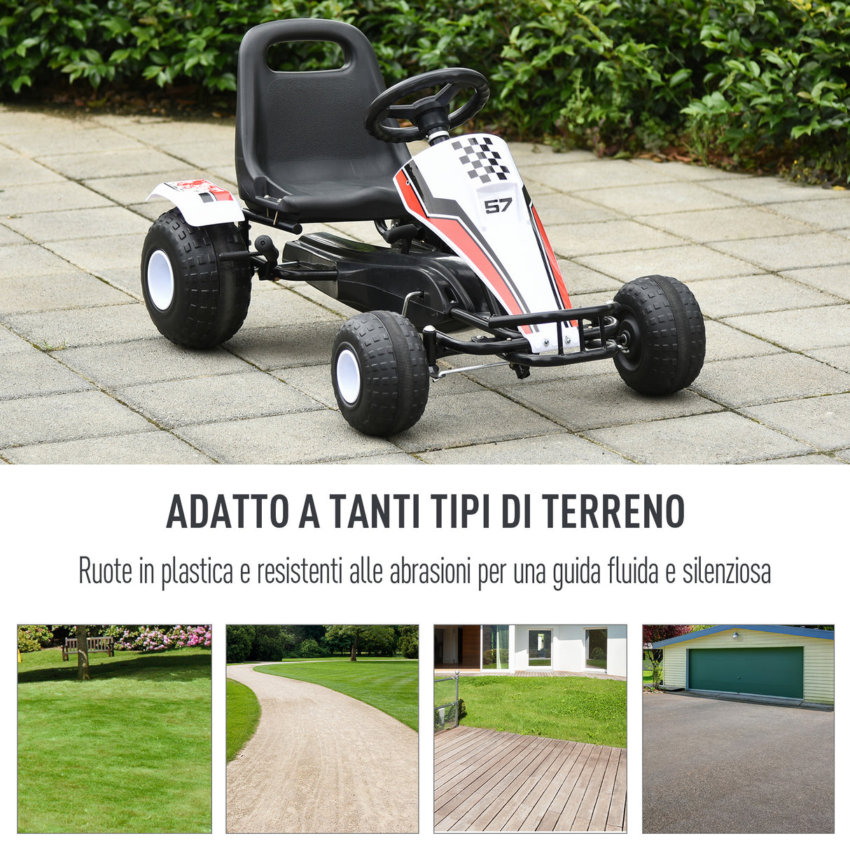easycomfort easycomfort go kart a pedali bianco e rosso per bambini 3 8 anni con sedile regolabile