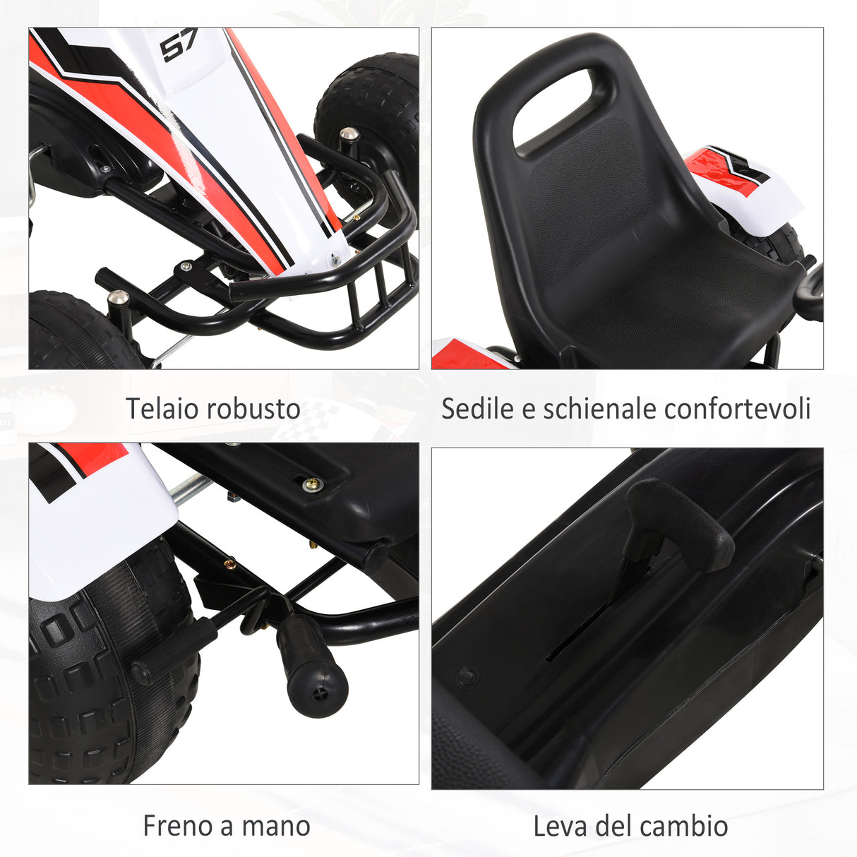 easycomfort easycomfort go kart a pedali bianco e rosso per bambini 3 8 anni con sedile regolabile