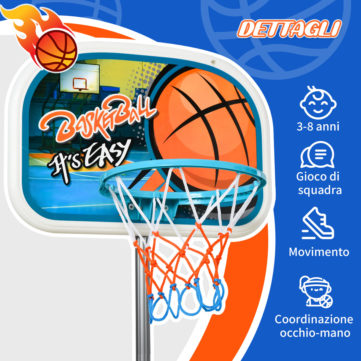 easycomfort easycomfort set canestro per bambini regolabile in altezza con palla da basket base e pompa gonfiaggio inclusi