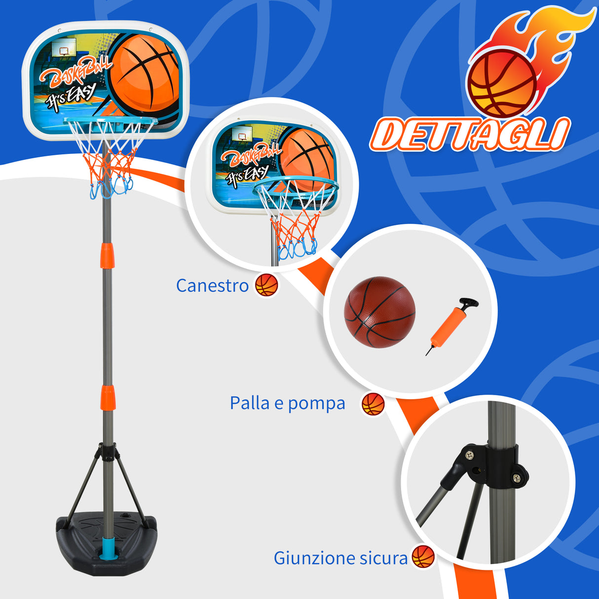 easycomfort easycomfort set canestro per bambini regolabile in altezza con palla da basket base e pompa gonfiaggio inclusi