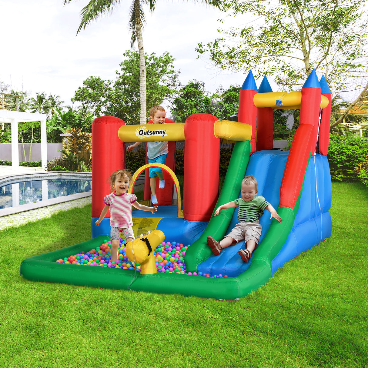 easycomfort gioco gonfiabile per bambini 3 8 anni con scivolo e piscina 330x245x215cm