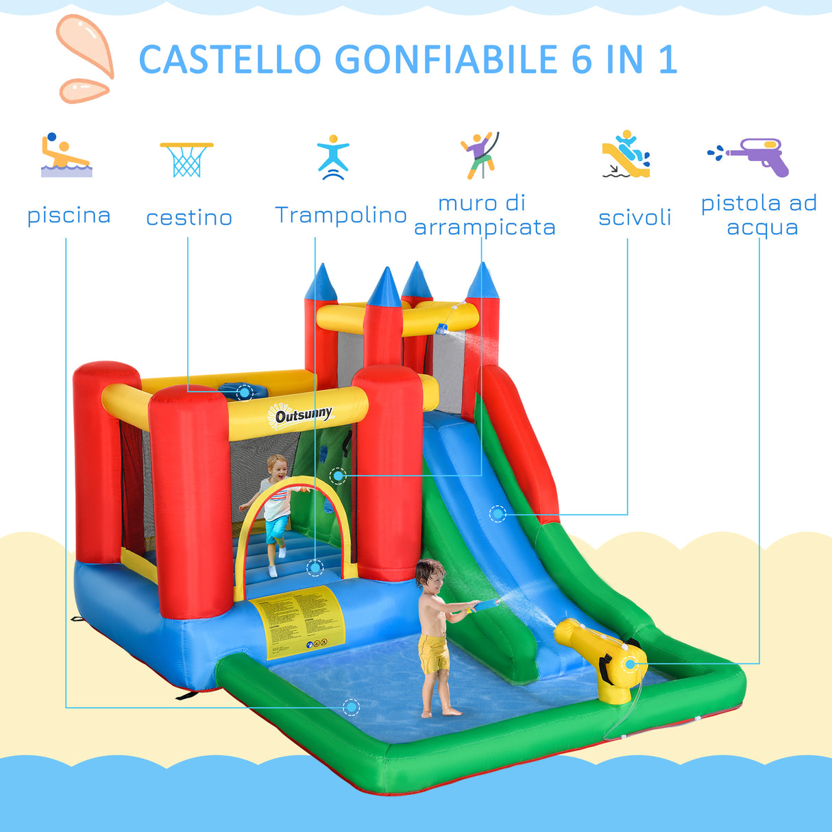 easycomfort gioco gonfiabile per bambini 3 8 anni con scivolo e piscina 330x245x215cm